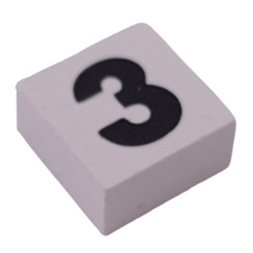 Lego Modulex Tile 2 x 2 with Black '3' Print, Internal Supports / Modulex White