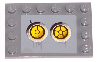 Lego Tile, Modified 4 x 6 with Studs on Edges with 2 Yellow Circles with Bionicle Code Pattern 6 (Sticker) - Set 8759