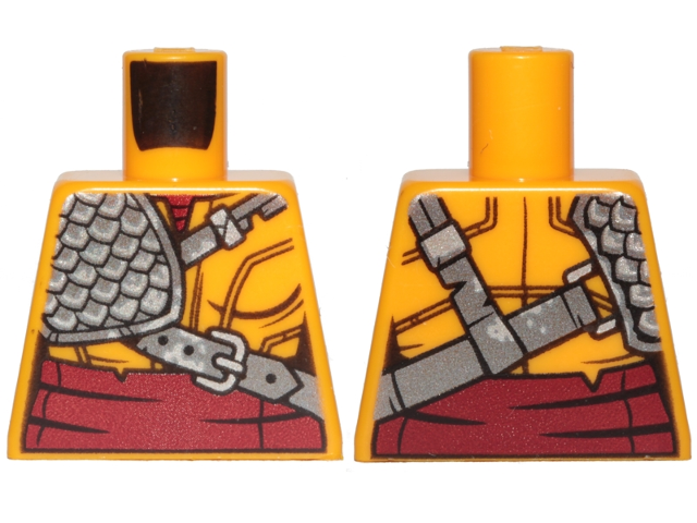 Lego Torso Ninjago Female Robe with Dark Red Undershirt and Sash and Silver Scale Armor Pattern / Bright Light Orange