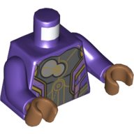 Lego Torso Armor, Dark Bluish Gray Panels, Gold Trim, Light Bluish Gray Circles Print, Dark Purple Arms, Nougat Hands / Dark Purple