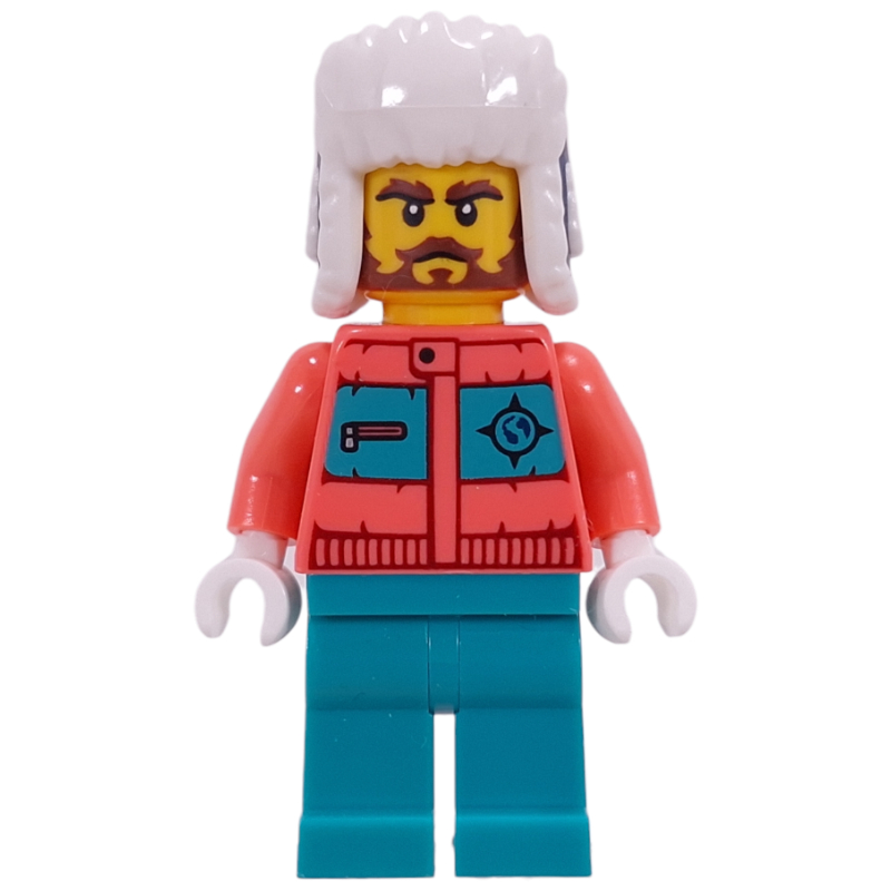 Lego Arctic Explorer, Coral Torso, Dark Turquoise Legs, Dark Blue Ushanka