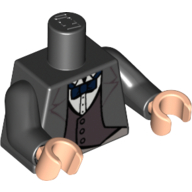 Lego Torso Suit Jacket with Gray Vest, Dark Blue Bow Tie Print, Black Arms, Light Nougat Hands / Black