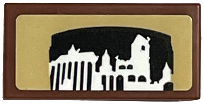 Lego Tile 1 x 2 with White Set 4709 Hogwarts Castle Silhouette on Black and Tan Background Pattern (Sticker) - Set 76405