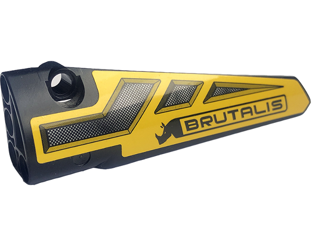 Lego Technic, Panel Fairing # 5 Long Smooth, Side A with Grilles, 'BRUTALIS' and Rhino on Yellow Background Pattern (Sticker) - Set 42094