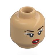 Lego Minifig Head Olivia Rodrigo, Dark Brown Eyebrows, Silver/White Eyeshadow, Red Lips, Open Mouth, Neutral / Singing, Eyes Closed