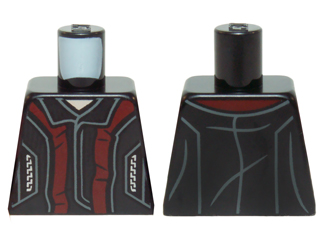 Lego Torso Vest with Collar, Dark Red Panels and Pockets with Silver Zippers Pattern / Black