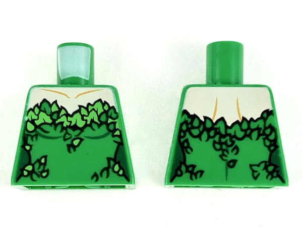 Lego Torso Female Strapless Top, Light Nougat Neck, Green and Bright Green Leaves Pattern / Green