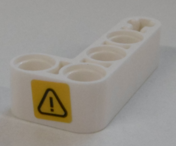 Lego Technic, Liftarm, Modified Bent Thick L-Shape 2 x 4 with Exclamation Mark in Danger Triangle Pattern Model Right Side (Sticker) - Set 42100