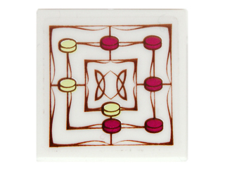 Lego Tile 2 x 2 with Elven Gameboard and Magenta and Yellow Tiles Pattern (Sticker) - Set 41072 / White