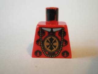 Lego Torso Adventurers Orient Chinese Emperor Ornamental Robe with Gold Medallion and White Collar, Long Necklace with Beads Pattern / Red