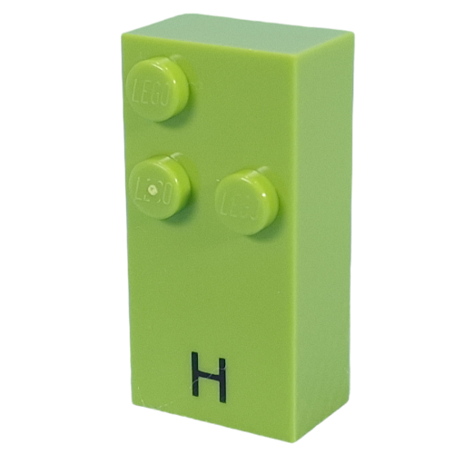 Lego Braille Brick 2 x 4 with 3 Studs ⠓ and 'H' Print