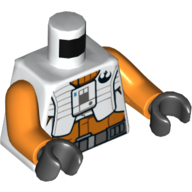 Lego Torso Vest with Rebel Logo, White and Orange Pilot Suit, Dark Bluish Grey Belt Print Orange Arms, Black Hands / White