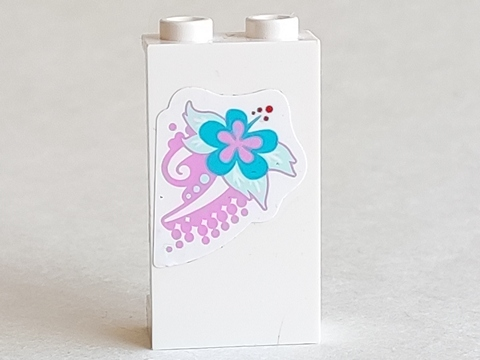 Lego Panel 1 x 2 x 3 with Side Supports - Hollow Studs with Bright Pink, Light Aqua, and Medium Azure Flower Pattern (Sticker) - Set 3184 / White