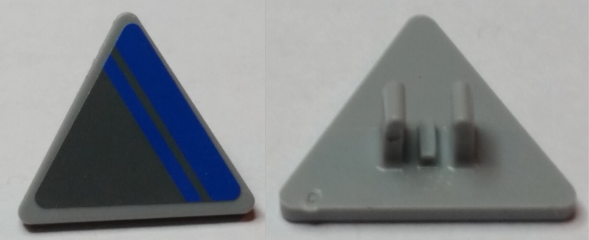 Lego Road Sign 2 x 2 Triangle with Clip with Blue Stripe on Dark Bluish Gray Background Pattern Model Right Side (Sticker) - Set 75012