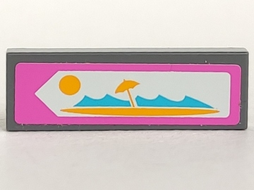 Lego Tile 1 x 3 with Road Sign with Beach Pattern (Sticker) - Set 41013