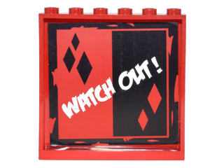 Lego Panel 1 x 6 x 5 with Red and Black Sides and Diamonds and White 'WATCH OUT!' Pattern (Sticker) - Set 6857 / Red