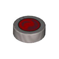 Lego Tile Round 1 x 1 with Red Lens print / Flat Silver