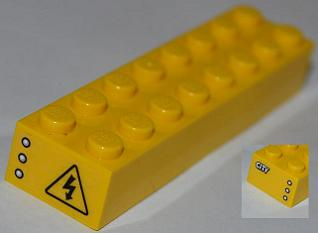Lego Brick 2 x 8 with 'CITY' on One End, Electricity Danger Sign on Other End Pattern (Stickers) - Set 4203