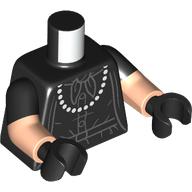 Lego Torso, Dual Molded Arms, Pearl Necklace, Dress, Scarf Print, Black Sleeves Pattern, Light Nougat Arms, Black Hands / Black