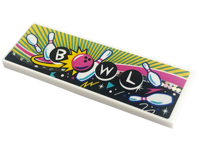 Lego Tile 2 x 6 with 'BOWL', Dark Pink Bowling Ball and White Skittles Pattern (Sticker) - Set 41708