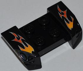 Lego Vehicle, Mudguard 2 x 4 with Headlights Overhang with Orange and Red Flames on Black Background Pattern on Both Sides (Stickers) - Set 8148 / Black
