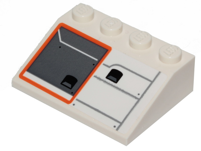 Lego Slope 33 3 x 4 with SW Snowspeeder Hull Plates with Orange Outline Pattern Model Right Side (Sticker) - Set 75259 / White