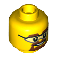 Lego Minifig Head, Safety Goggles, Brown Eyebrows and Goatee Print [Hollow Stud] / Yellow