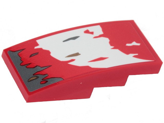 Lego Slope, Curved 4 x 2 with Dark Bluish Gray, Dark Tan, Red and White Patches Pattern 1 (Sticker) - Set 75250