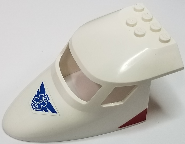 Lego Aircraft Fuselage Forward Top Curved 6 x 10 x 4 with 3 Window Panes with Star of Life with Wings and Red Triangles Pattern on Both Sides (Stickers) - Set 60116 / White