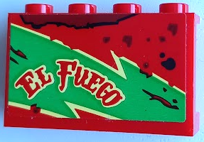Lego Panel 1 x 4 x 2 with Side Supports - Hollow Studs with 'EL FUEGO', Oil Stains, Bright Green and Bright Light Yellow Lightning Pattern Model Right Side (Sticker) - Set 70421