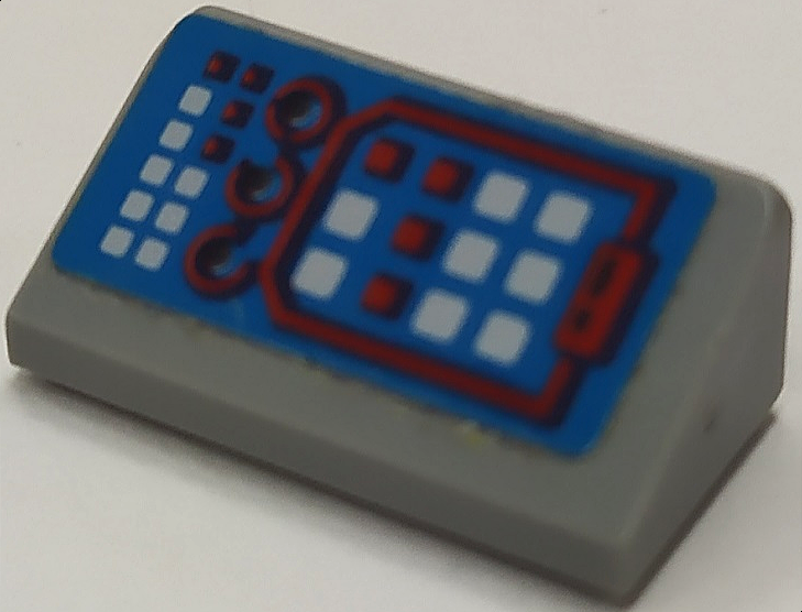 Lego Slope 30 1 x 2 x 2/3 with Control Panel with Red and White Buttons and Dials on Blue Background Pattern (Sticker) - Set 70908 / Light Bluish Gray