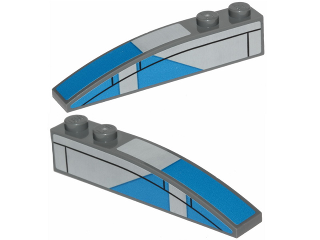 Lego Slope, Curved 6 x 1 with 2 Studs with Blue Markings Pattern on Both Sides (Stickers) - Set 75280 / Dark Bluish Gray