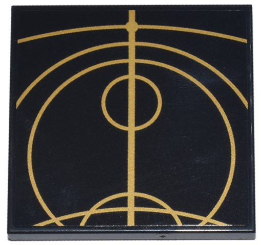 Lego Tile 4 x 4 with Gold Concentric Circles Celestial Star Chart Pattern 3 (Sticker) - Set 75385 / Black