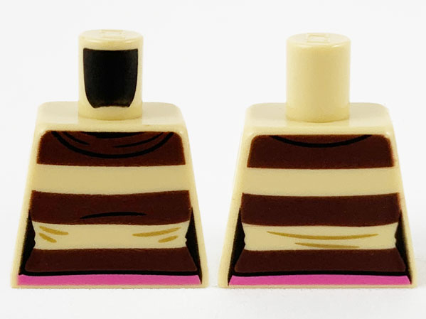 Lego Torso Female with 3 Dark Brown Stripes and Dark Pink Belt Pattern / Tan