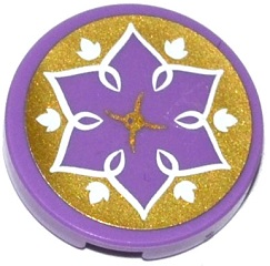 Lego Tile, Round 2 x 2 with Bottom Stud Holder with Gold Cushion, White Leaves and Flower Outline on Transparent Background Pattern (Sticker) - Set 41075