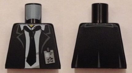 Lego Torso Suit Jacket with White Shirt and Tie Rumpled, Ultra Agents ID Badge Pattern / Black