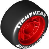 Lego Wheel Rim 24 x 13.4 with Black Slick Tyre with White 'Lightyear' print / Red
