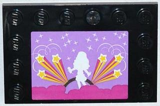 Lego Tile, Modified 4 x 6 with Studs on Edges with Stars and White Female Singer Silhouette Pattern (Sticker) - Set 3315