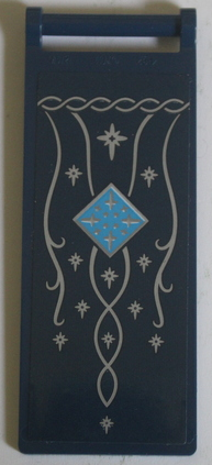 Lego Flag 7 x 3 with Bar Handle with Silver Banner with Stars, Ornate Filigree and Dark Azure Diamond Pattern (Sticker) - Set 10316