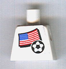 Lego Torso Soccer United States of America (USA) Flag Sticker Front, Black Number Sticker Back Pattern (specify number in listing) / White