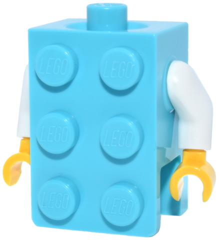 Lego Torso, 2 x 3 Brick Costume  / White Arms / Yellow Hands
