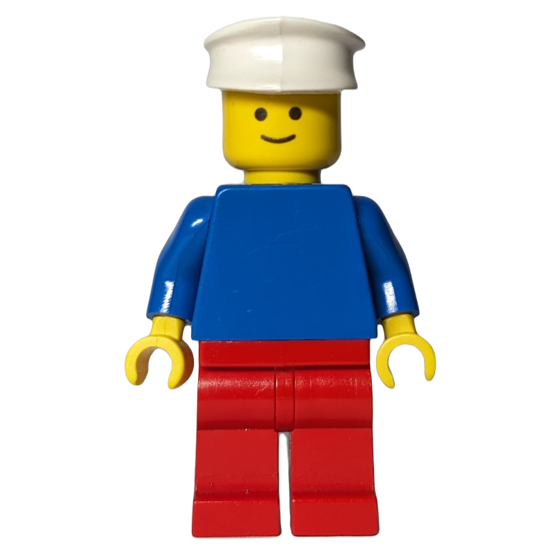 Lego Blue Torso, Red Legs, White Cap