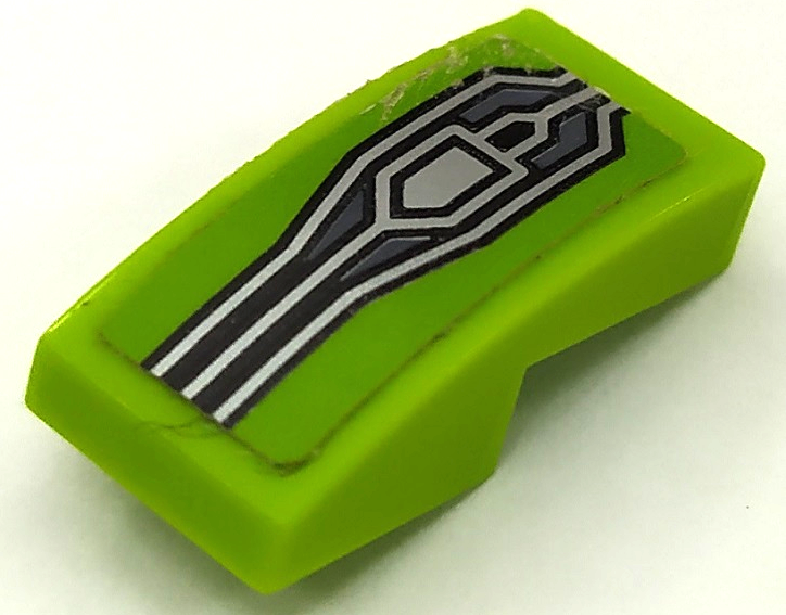 Lego Slope, Curved 2 x 1 x 2/3 with Armor Plate with Black and Silver Lines on Lime Background Pattern (Sticker) - Set 70325