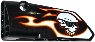 Lego Technic, Panel Fairing # 3 Small Smooth Long, Side A with Red, Orange and White Flames and Skull with Sunglasses Pattern (Sticker) - Set 42046