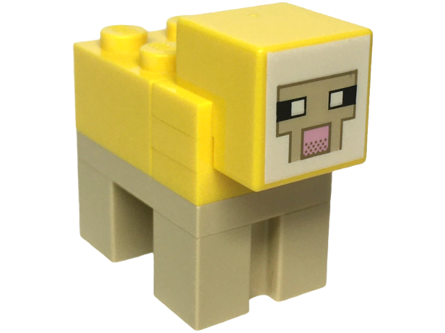 Lego Minecraft Sheep, Yellow (Tan Plate 2 x 3) - Brick Built