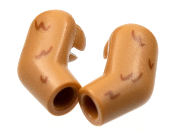 Lego Arm, (Matching Left and Right) Pair with Rounded Reddish Brown Fur Pattern / Medium Nougat