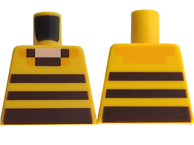 Lego Torso Pixelated Light Nougat Neck and Dark Brown Stripes Pattern / Yellow