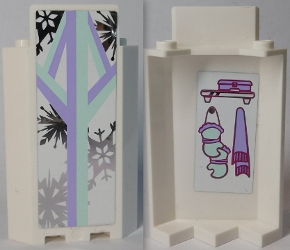 Lego Panel 3 x 3 x 6 Corner Wall without Bottom Indentations with Snowflakes on Outside and Scarf and Gloves on Inside Pattern (Stickers) - Set 41062 / White