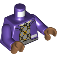 Lego Torso Open Jacker over Light Bluish Grey/Orange Argyle Sweater Print, Dark Purple Hands, Medium Nougat Hands / Dark Purple