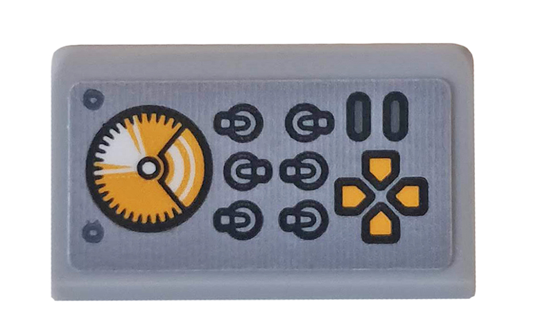 Lego Slope 30 1 x 2 x 2/3 with Bright Light Orange Sonar, Switches and Buttons Pattern (Sticker) - Set 76162 / Light Bluish Gray